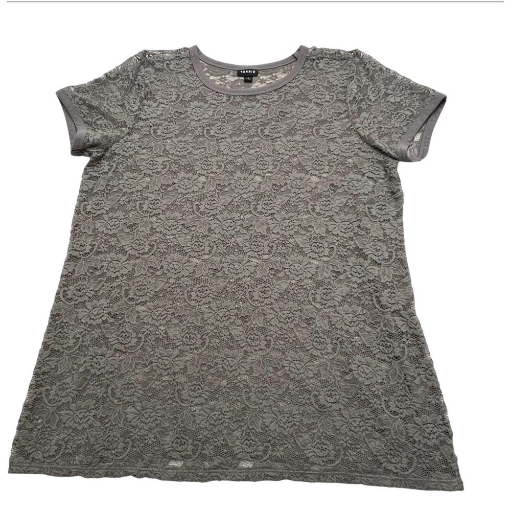 Torrid Womens Gray Lace Short Sleeve Casual Tunic Top Plus Size 1 (1X) pullover